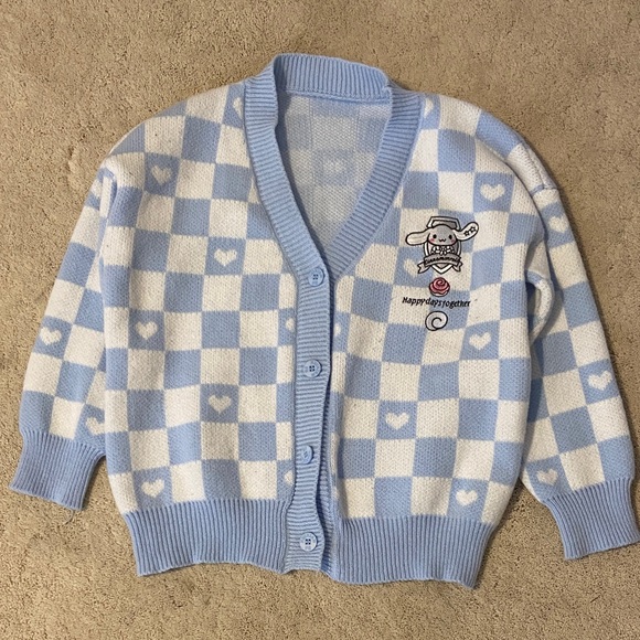 Hello Kitty Cinnamon Roll Pastel Blue and White Cardigan - Picture 1 of 5